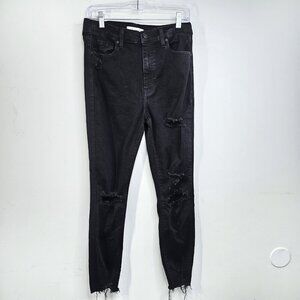 Eunina Bella Super High Rise Black Distressed Chewed Hem Skinny Jeans 30x26